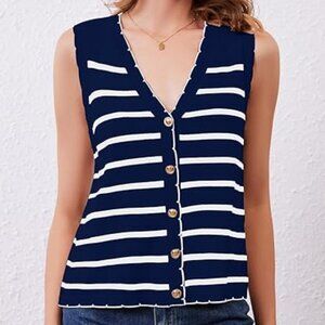 Like New HVT Vest Top V Necked Striped Blue (X-Large)